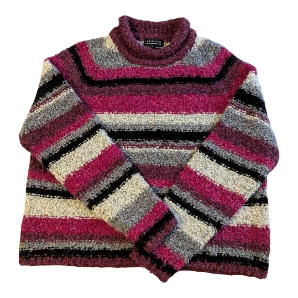 Vintage The Limited Striped Wool Blend Mock Neck Sweater Chunky S Winter 90s 80s